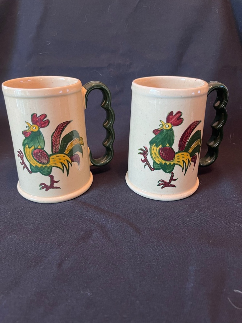 California Poppy Trail Grandmugs with Dark Green Handles - Set of 2